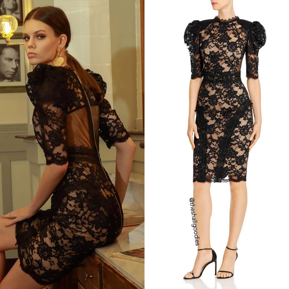 BRONX & BANCO Madeleine Noir Dress Black Lace Embroidered Midi